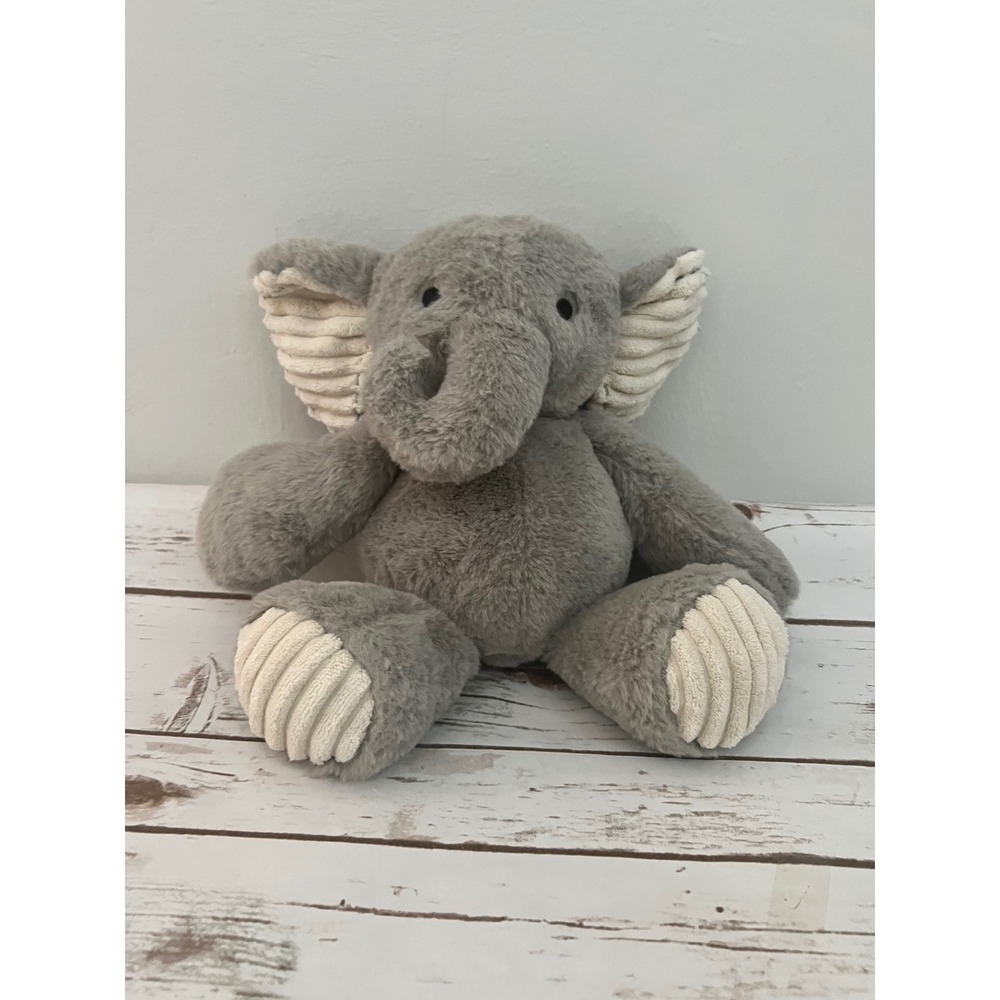 Lambs & Ivy Elephant Plush Grey Corduroy Accent Stuffed Animal 10in